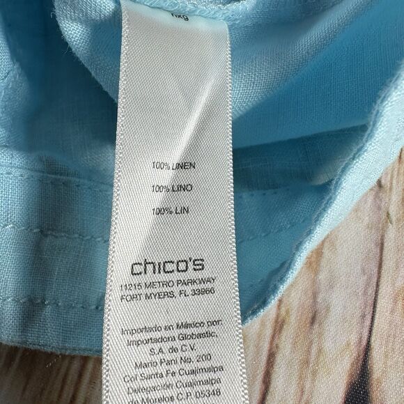 Chico's 100% Linen Jacket Size 3 US X Large 16 Blue Zip Up 3/4 Sleeve Coat Top - Picture 6 of 7